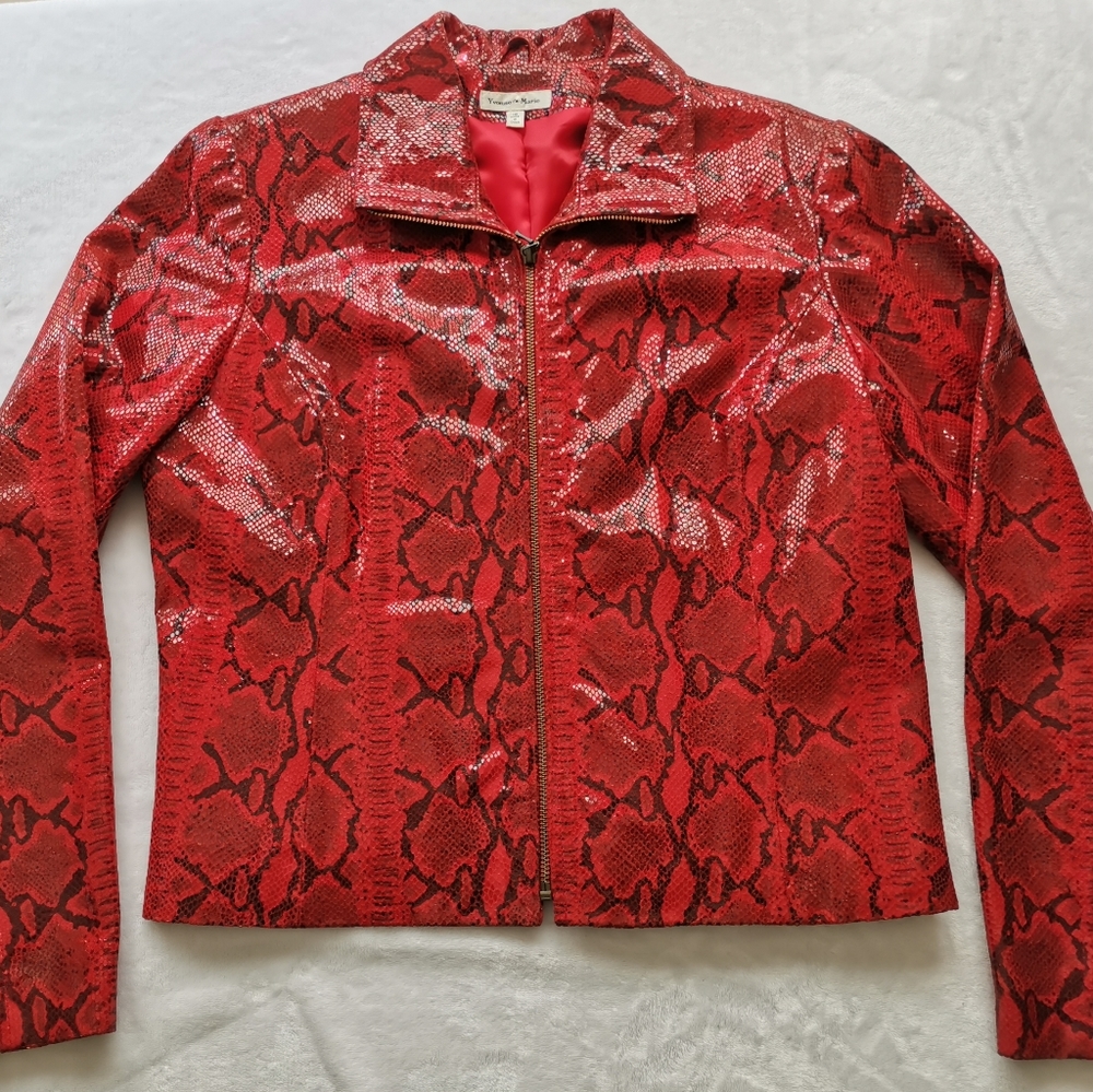Vintage Leather Red Python Zipper Jacket